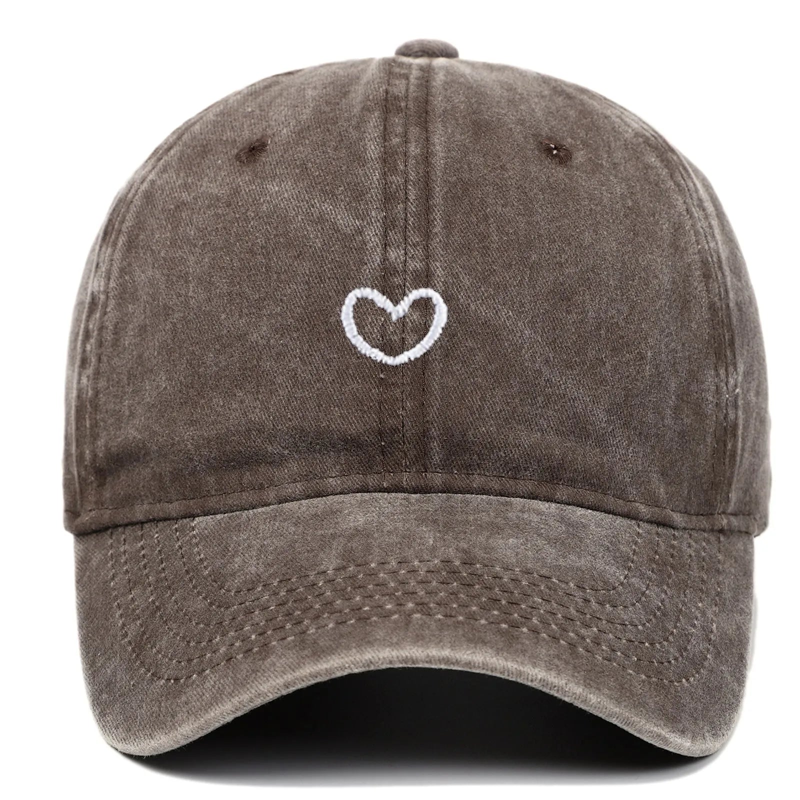 Soft cotton baseball cap with an embroidered red love heart on the front, shown in adjustable size.