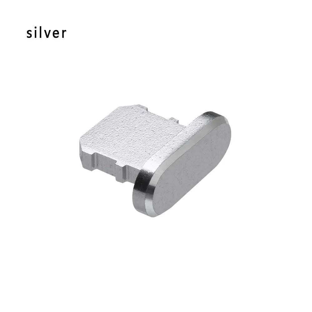 Aluminium alloy mobile phone charging port dust plug for iPhones, shown in rose gold colour.