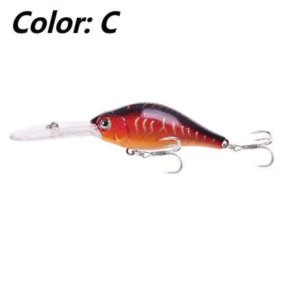 Floating Rock Little Fat Man deep diving mino fishing lure, 10.5cm long with treble hooks.