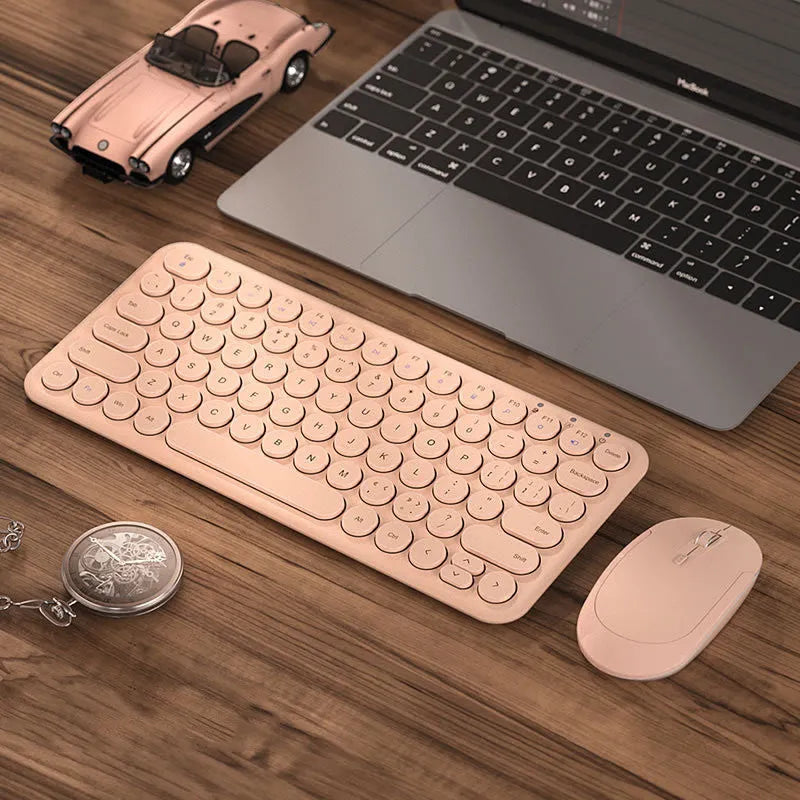 Ultra-thin wireless keyboard and mouse set in black, white or pink with keyboard film