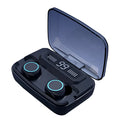 Black M11 style Bluetooth wireless headset with digital display and mobile phone holder.