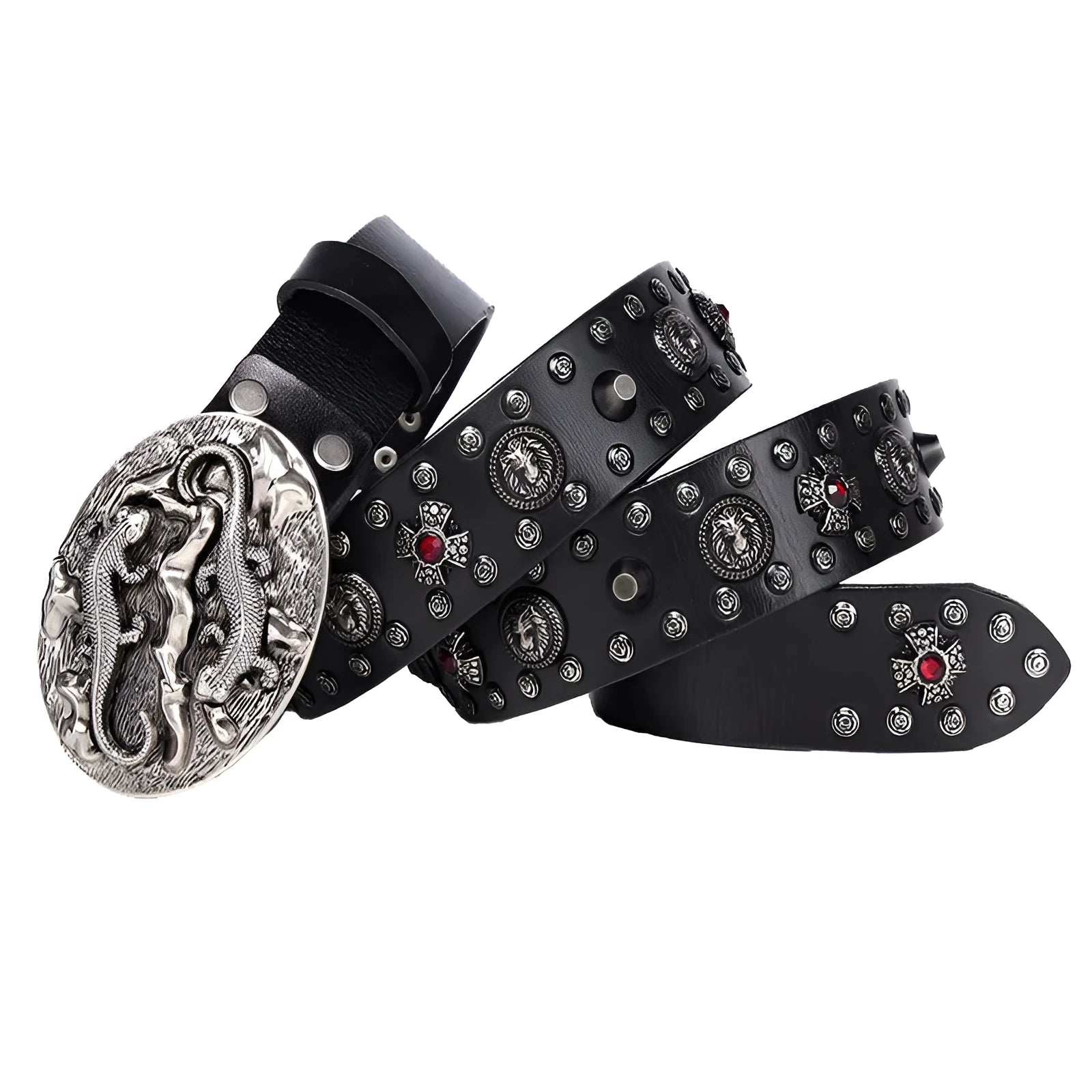Men's genuine leather belt with punk rivets and alloy buckle in a retro colour