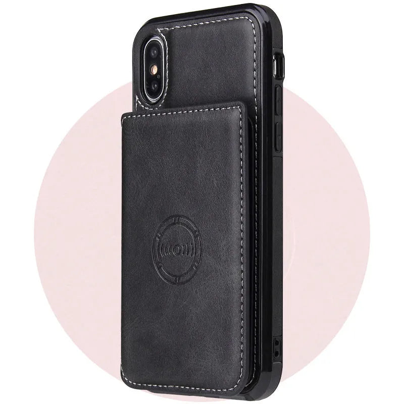 iPhone 11 card wallet case in imitation leather showing card slots on back cover