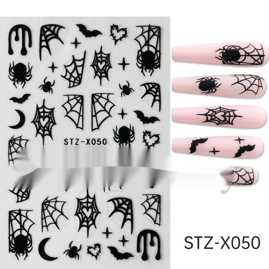 Sheet of black and silver stripe nail art stickers from a cartoon series for DIY manicures.