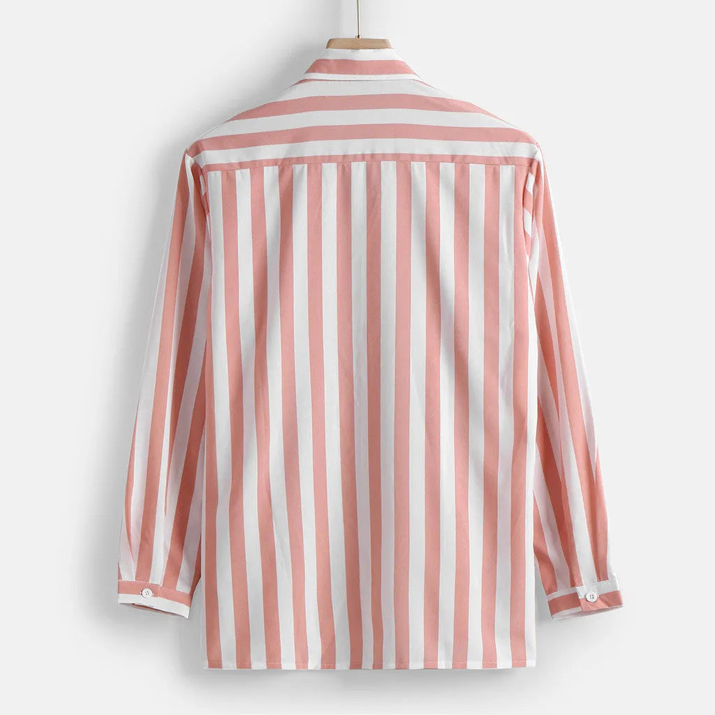 Men's long sleeve striped shirt in hemp blended fabric with four-way stretch, available in multiple colours