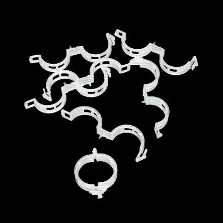 A pack of 50 plastic plant support and grafting clips for garden use.