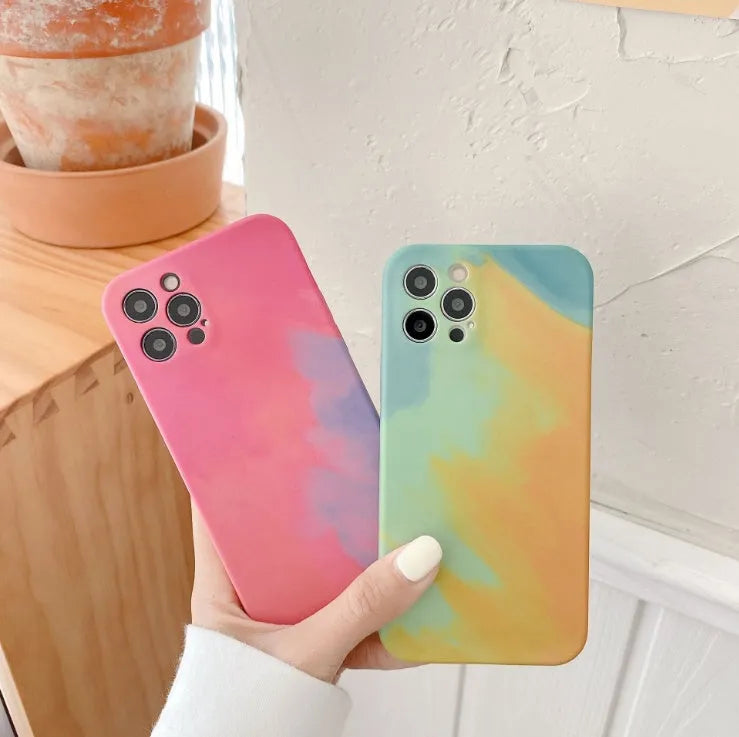 Soft silicone iPhone case with gradient geometric abstract design in blue colour compatible with iPhone 12