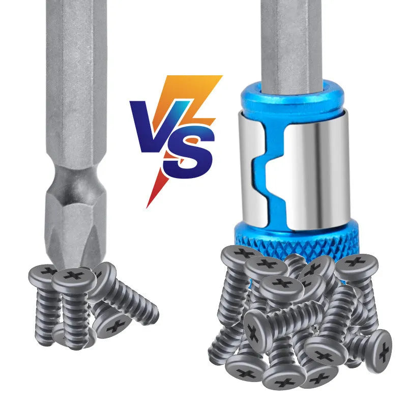 High carbon steel slotted screwdriver bit with a light blue magnetic ring.