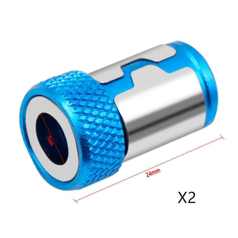 High carbon steel slotted screwdriver bit with a light blue magnetic ring.
