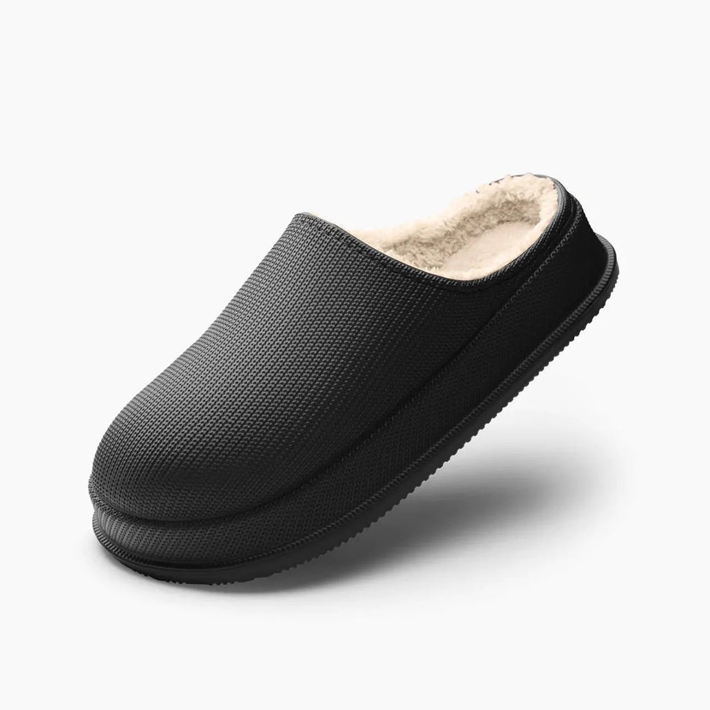 Unisex waterproof non-slip cotton slippers with EVA sole in multiple colours on a floor