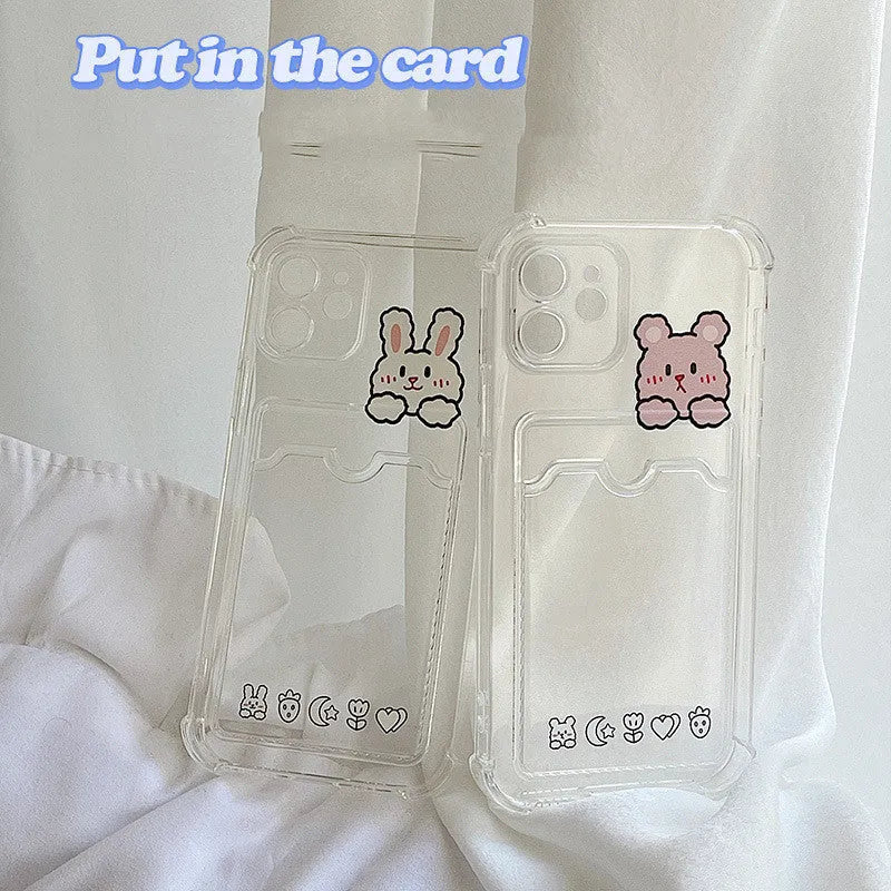 Cartoon transparent phone case with card slots for iPhone, shown in BQ2472 colour option.