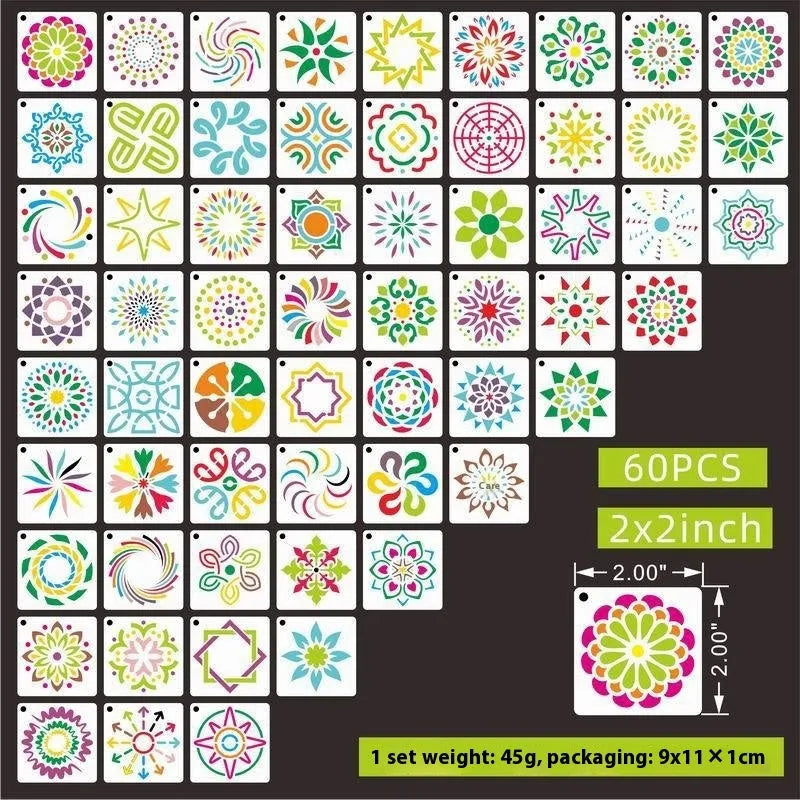 Milky white PET film stencil templates showing flower, leaf, ocean, animal, and letter designs for spray painting