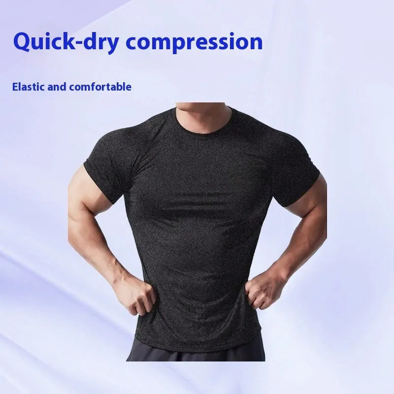 Men's quick-dry stretch polyester t-shirt in black, grey, green or pink colours