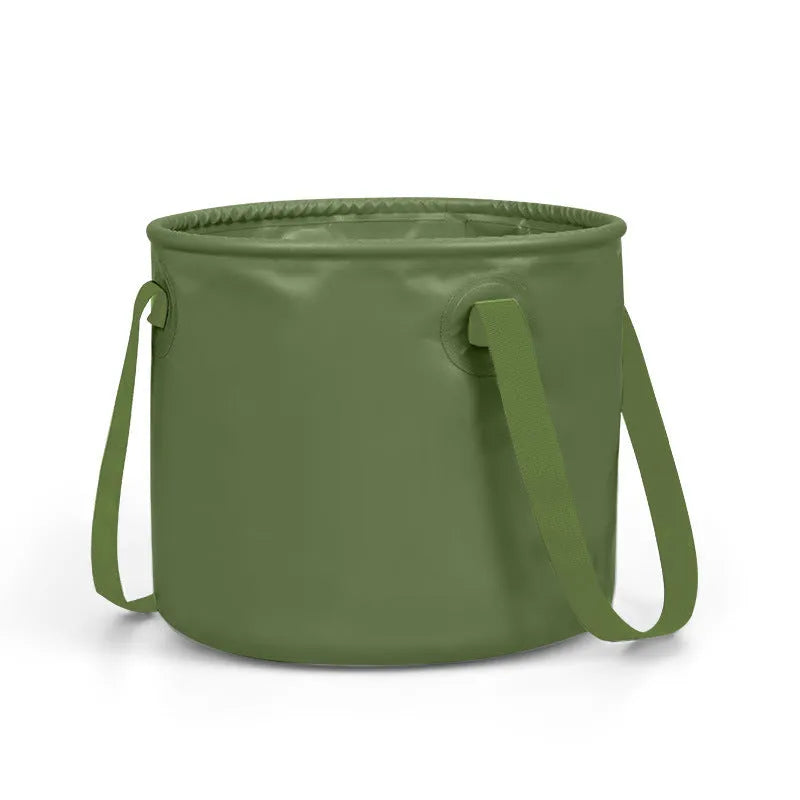Army green folding telescopic storage duct made from PVC mesh cloth, shown in a collapsed and extended state.