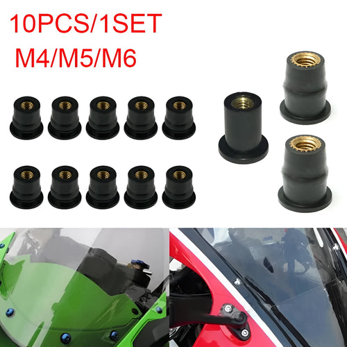 Black rubber brass nut motorcycle windscreen mounting fasteners in M4 M5 M6 sizes