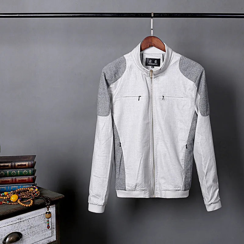 Men's thin plus-size linen jacket in heather grey, grass green, or blue.
