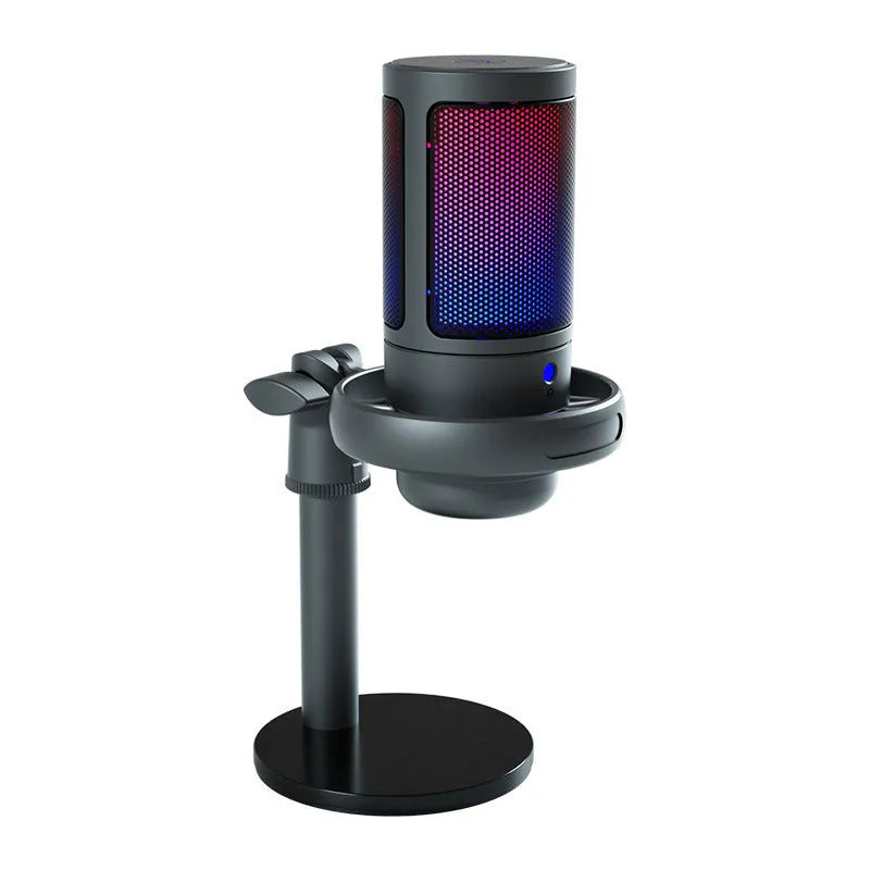 USB condenser microphone with colourful design showing heart-shaped polar pattern indicator