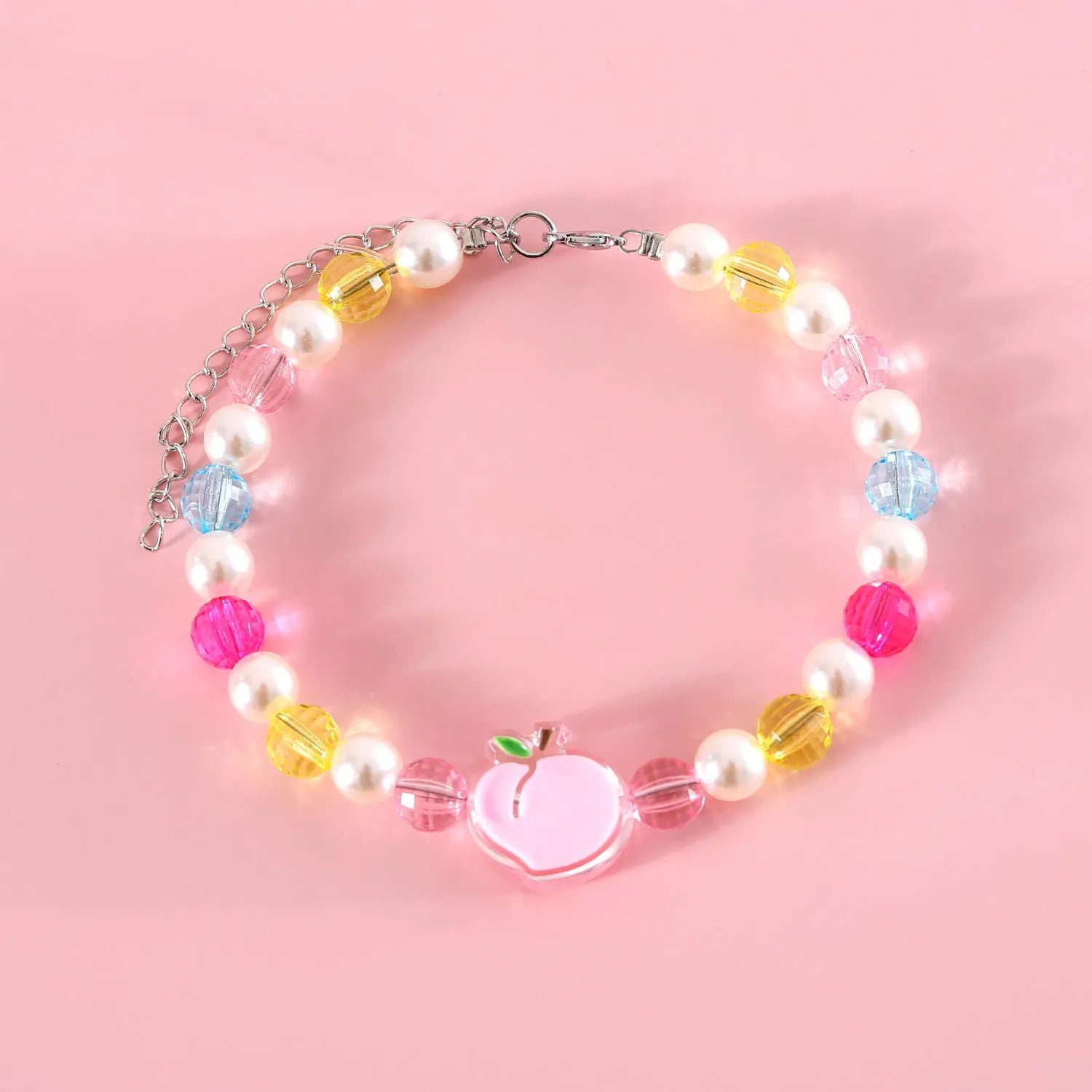 Colourful plastic pearl bead pet necklace for dogs and cats with adjustable sizing options