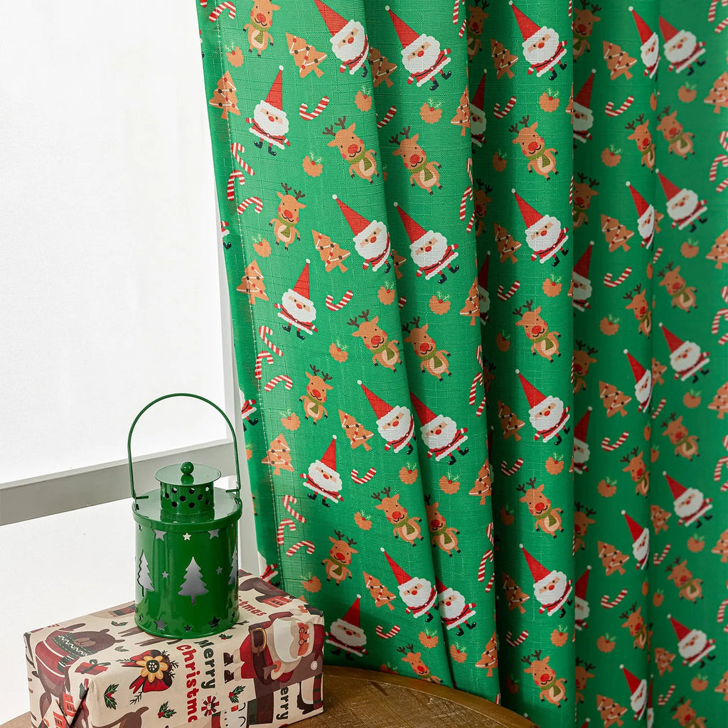 Red and green Snowman Angel printed fabric Christmas curtain, 1 metre long