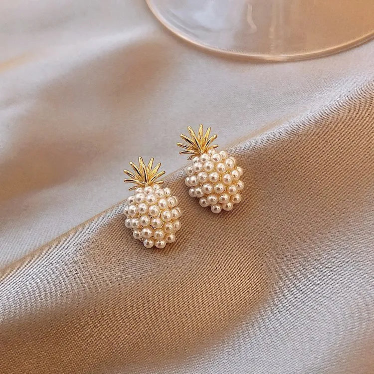 Korean style pineapple starfish pearl drop earrings with electroplated alloy and artificial gemstones