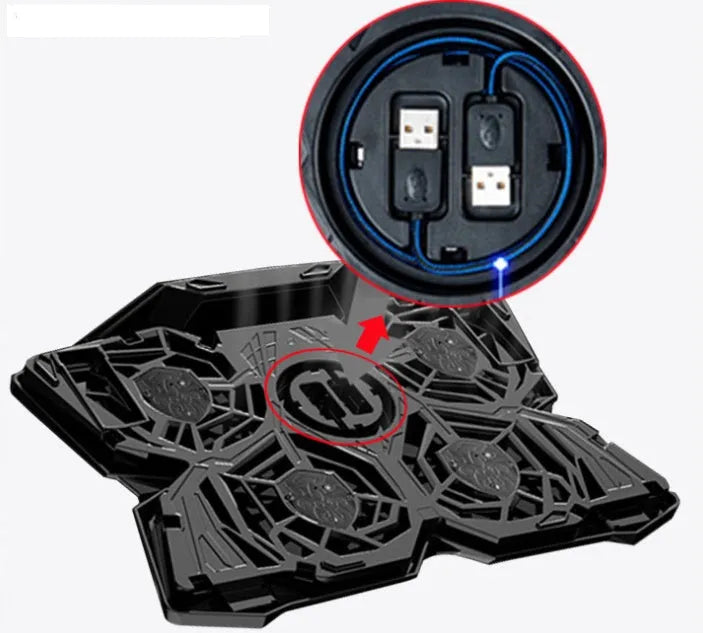 Laptop cooling base with four LED cooling fans and two USB ports