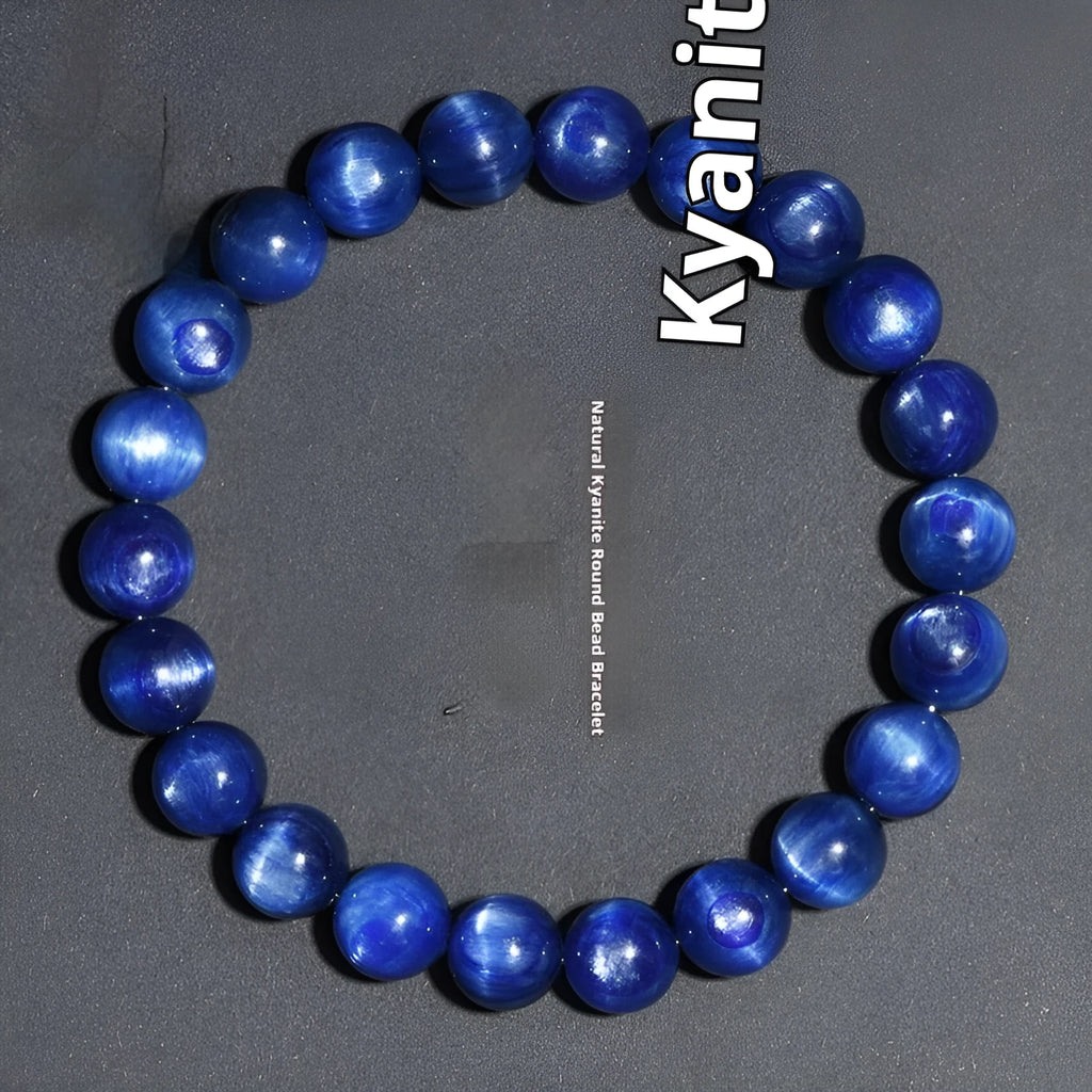 A blue crystal ball bracelet with a geometric shape and traditional Ruyi design elements.