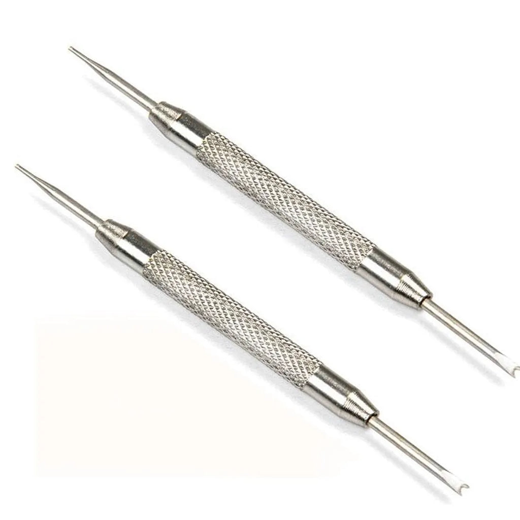 Stainless steel spring bar remover tool 8.5cm with V-edged tip and push-pin for watch strap repair