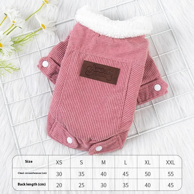 Grey lambswool fleece-lined vest for dogs or cats on a mannequin, showing wool lining and vest style.