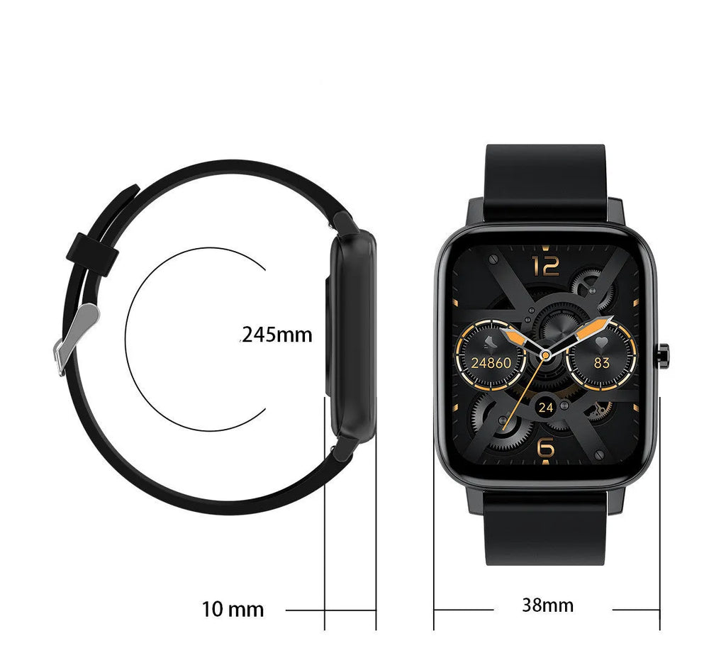 H80 Fashion Sports Smart Watch with black silicone strap and 1.69-inch touch screen displaying heart rate data.