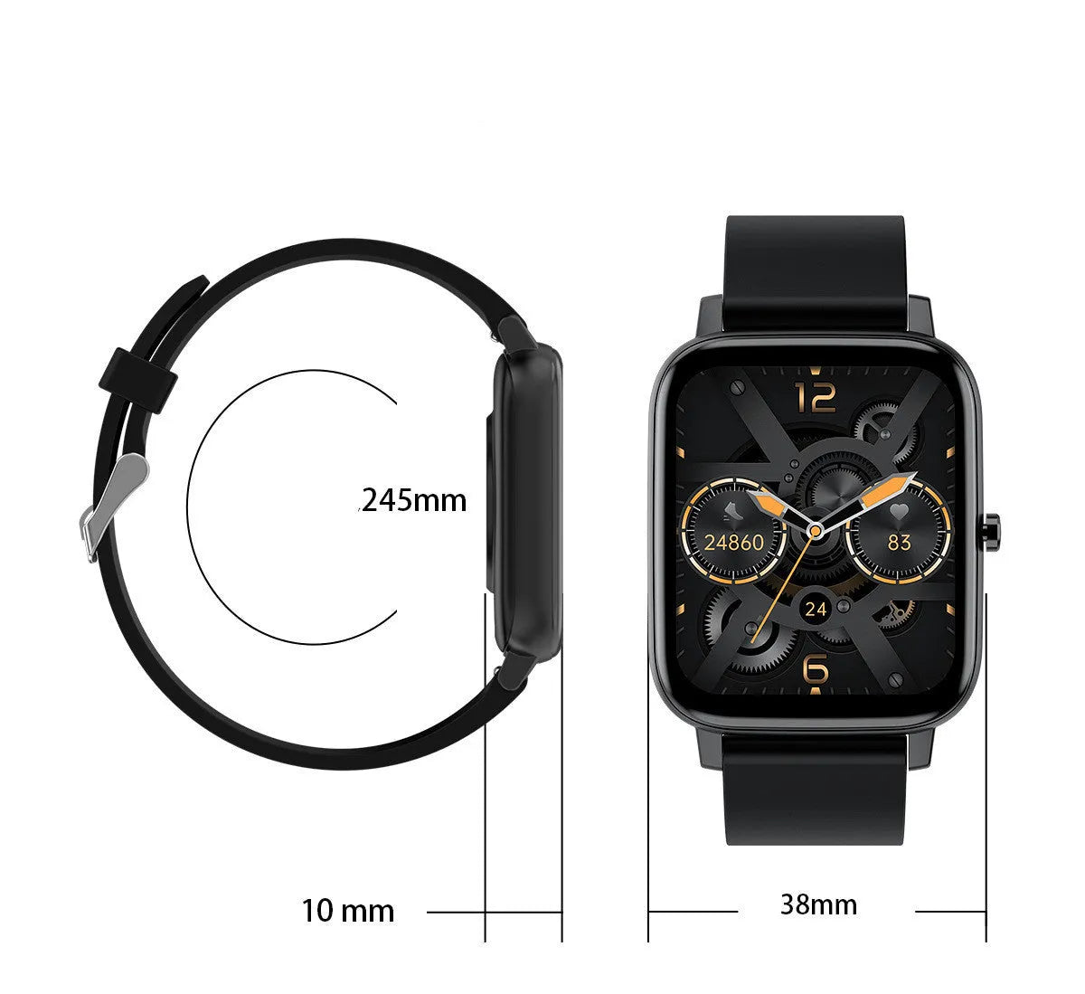 H80 Fashion Sports Smart Watch with black silicone strap and 1.69-inch touch screen displaying heart rate data.
