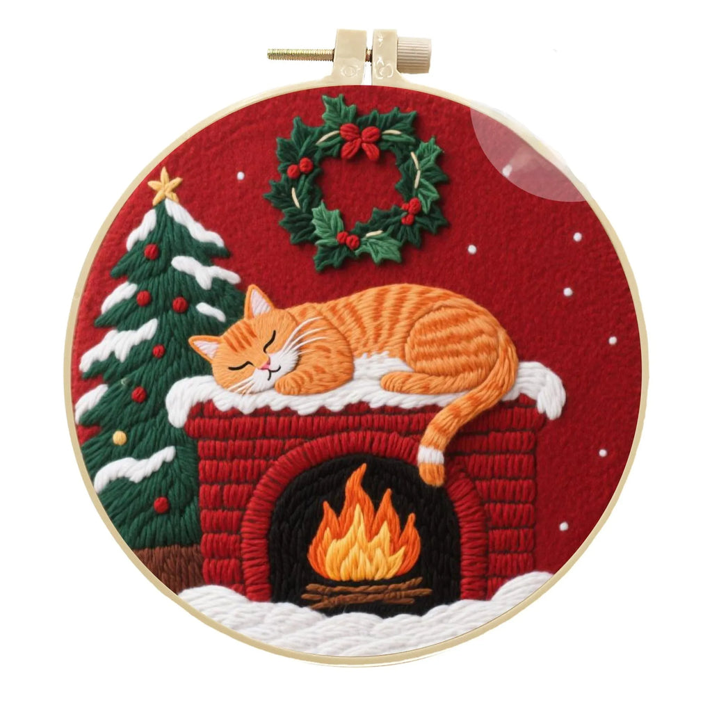 Embroidery material package with cotton linen fabric, autumn fruit pattern, and imitation bamboo frame
