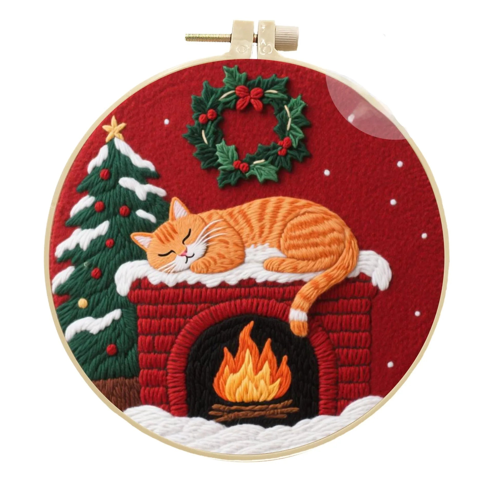 Embroidery material package with cotton linen fabric, autumn fruit pattern, and imitation bamboo frame