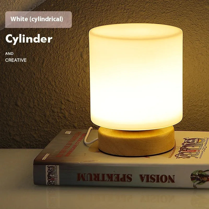 Nordic solid wood USB table lamp with flower shape and touch dimming controls