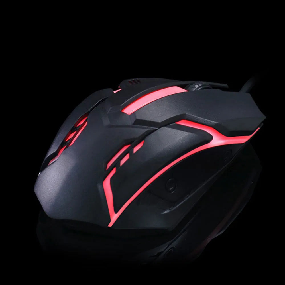 Wired computer mouse with colourful glowing illumination in black or white with USB cable