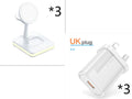 Three-in-one magnetic wireless charger stand for phone, watch, and headphones in black with LED indicator