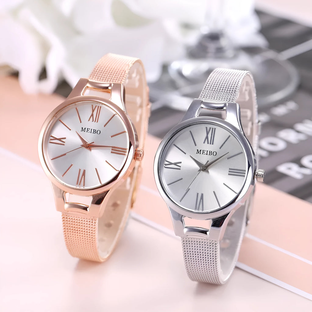 Harmony Sale women's rose gold stainless steel mesh belt watch with round glass dial and pin buckle