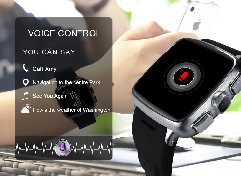 Z01 smart watch in black or white with a 1.54-inch touchscreen and camera.