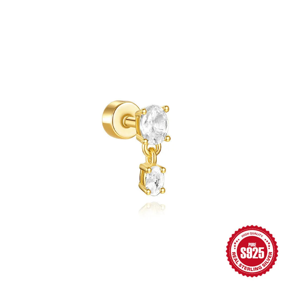 S925 sterling silver ear bone stud with flat column thread in one of twelve gold electroplated colour options.