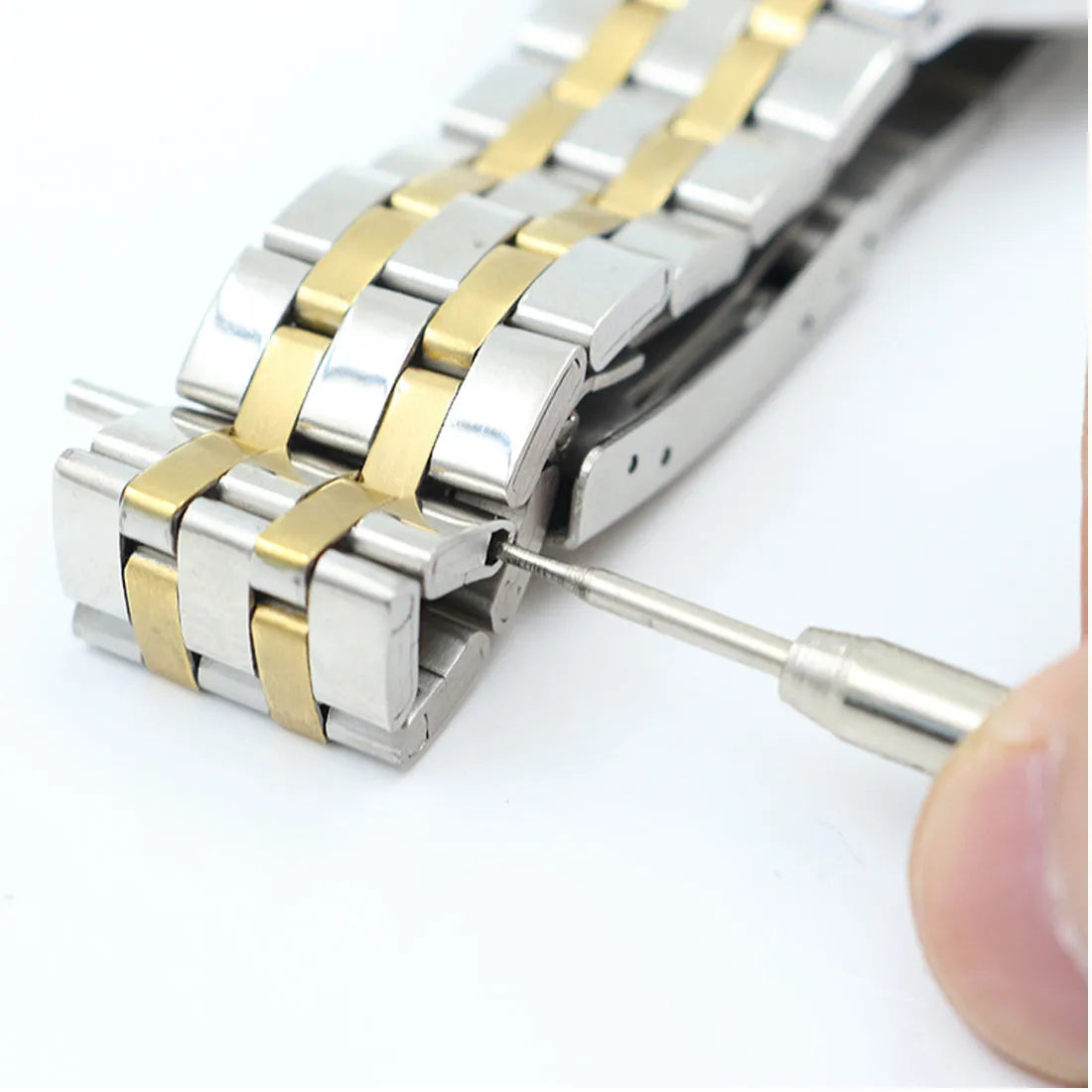 Stainless steel spring bar remover tool 8.5cm with V-edged tip and push-pin for watch strap repair