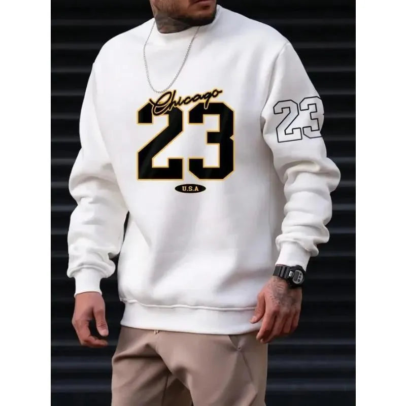 Mens art letter design fleece pullover sweatshirt in apricot polyester fibre
