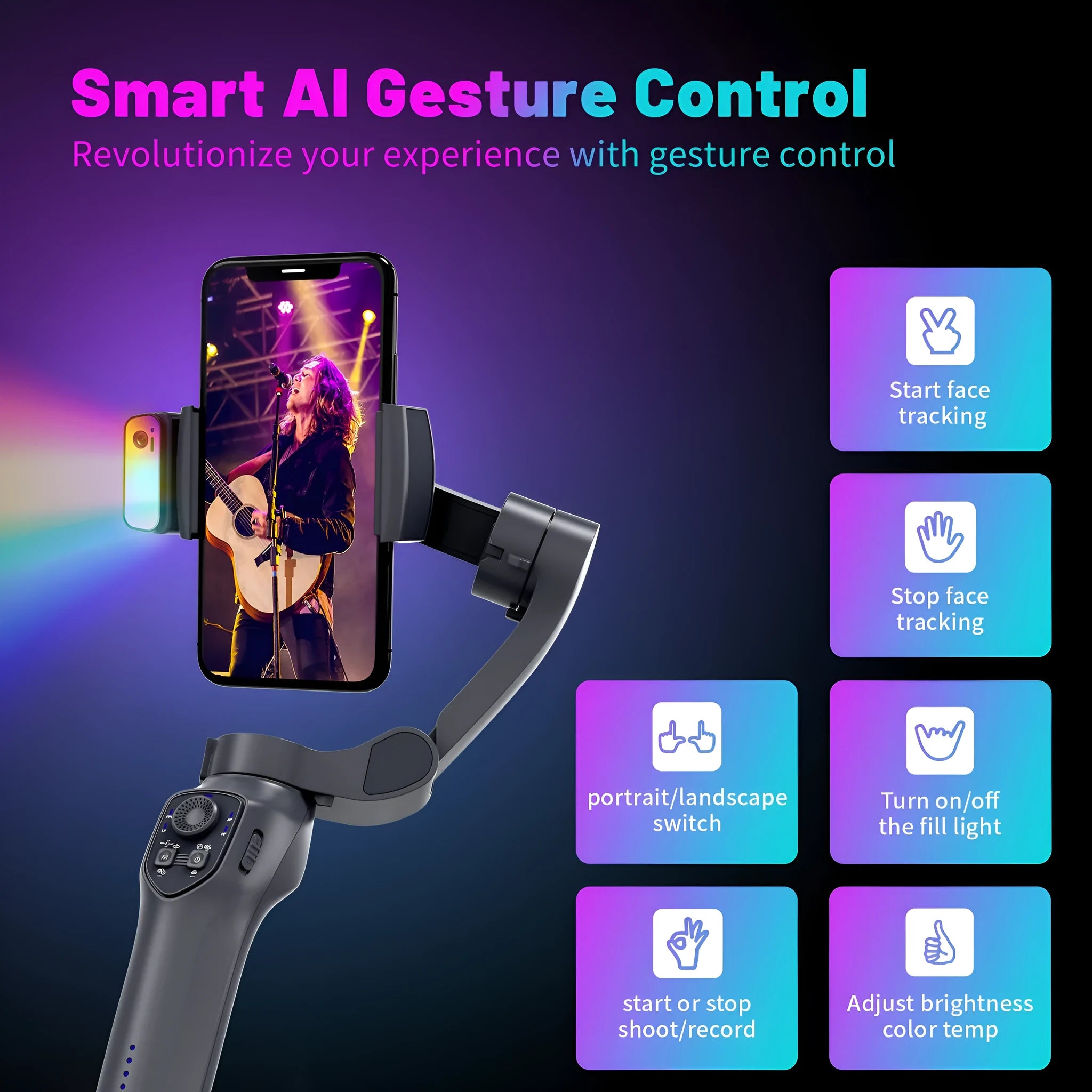 Foldable handheld stabilizer in L7Cpro gun colour with ABS construction and USB charging port