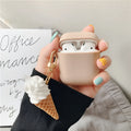 Colourful silicone protector case for Apple AirPods 2 with an ice cream cylinder swirl design.