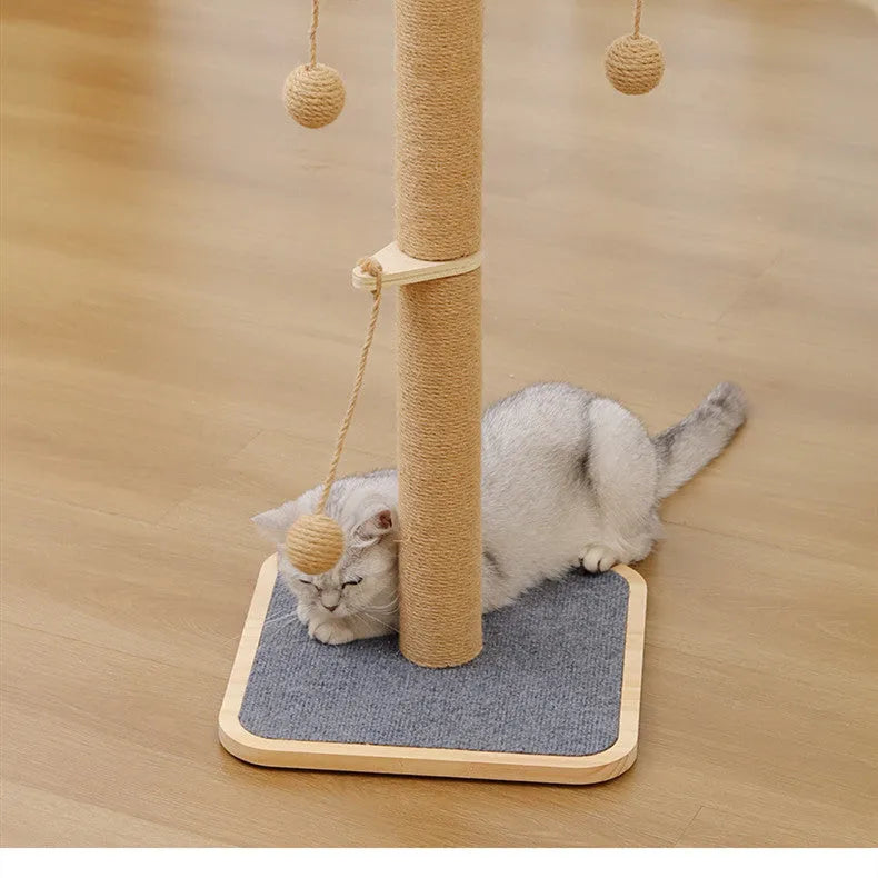 Windmill colour cat climbing frame with hanging ball toy on pine wood structure with carpet leather surfaces