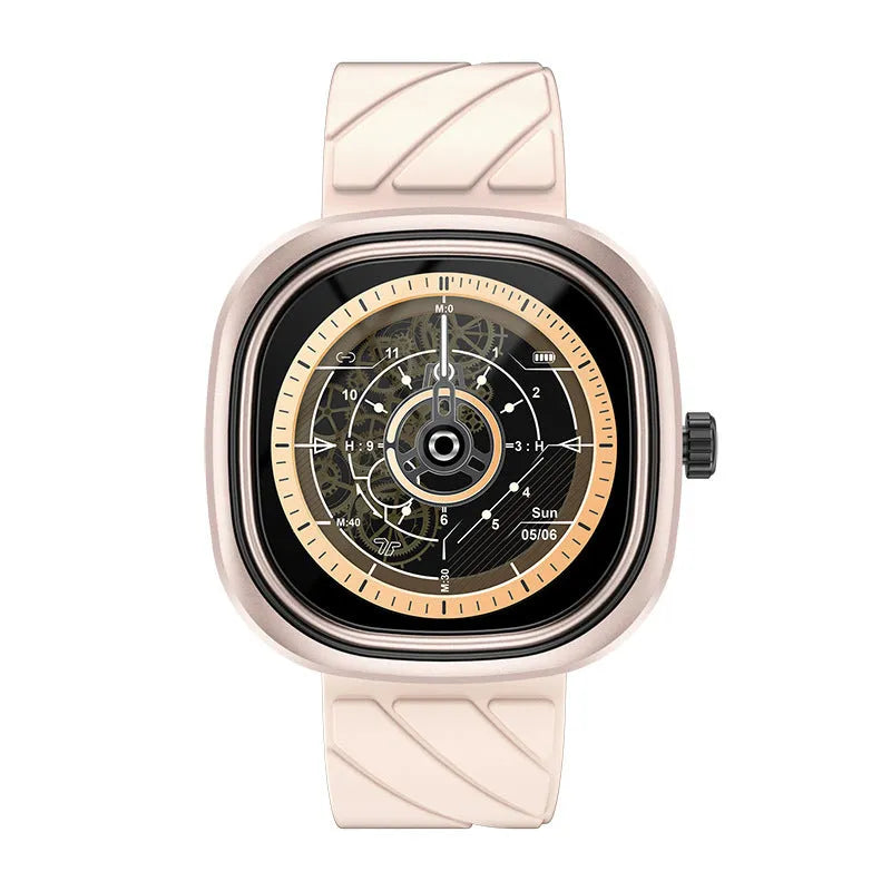 Square Bluetooth smart bracelet sports watch with colour touchscreen on black silicone wristband