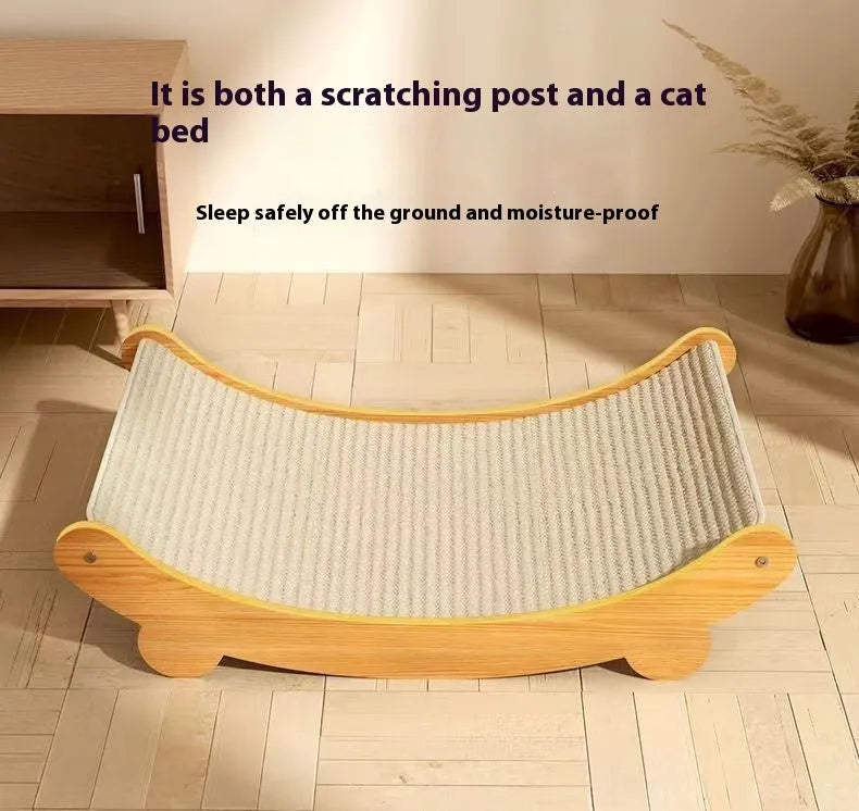 A sisal fabric cat scratch board in a pastoral style, shown in two available sizes.