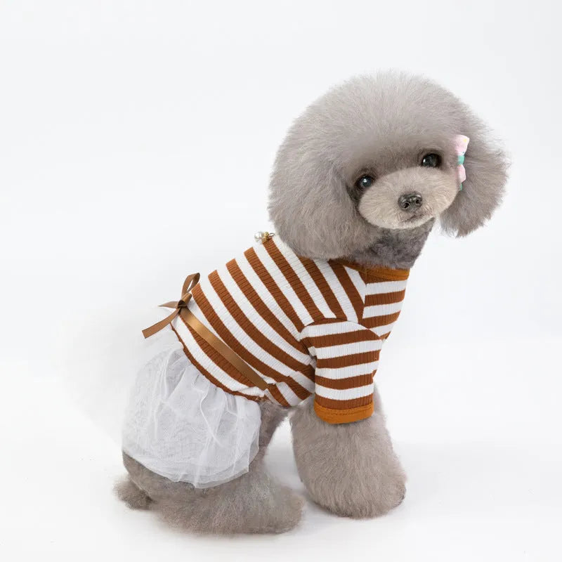 Cotton pet skirt for small female dogs with bears teddy design in coffee colour