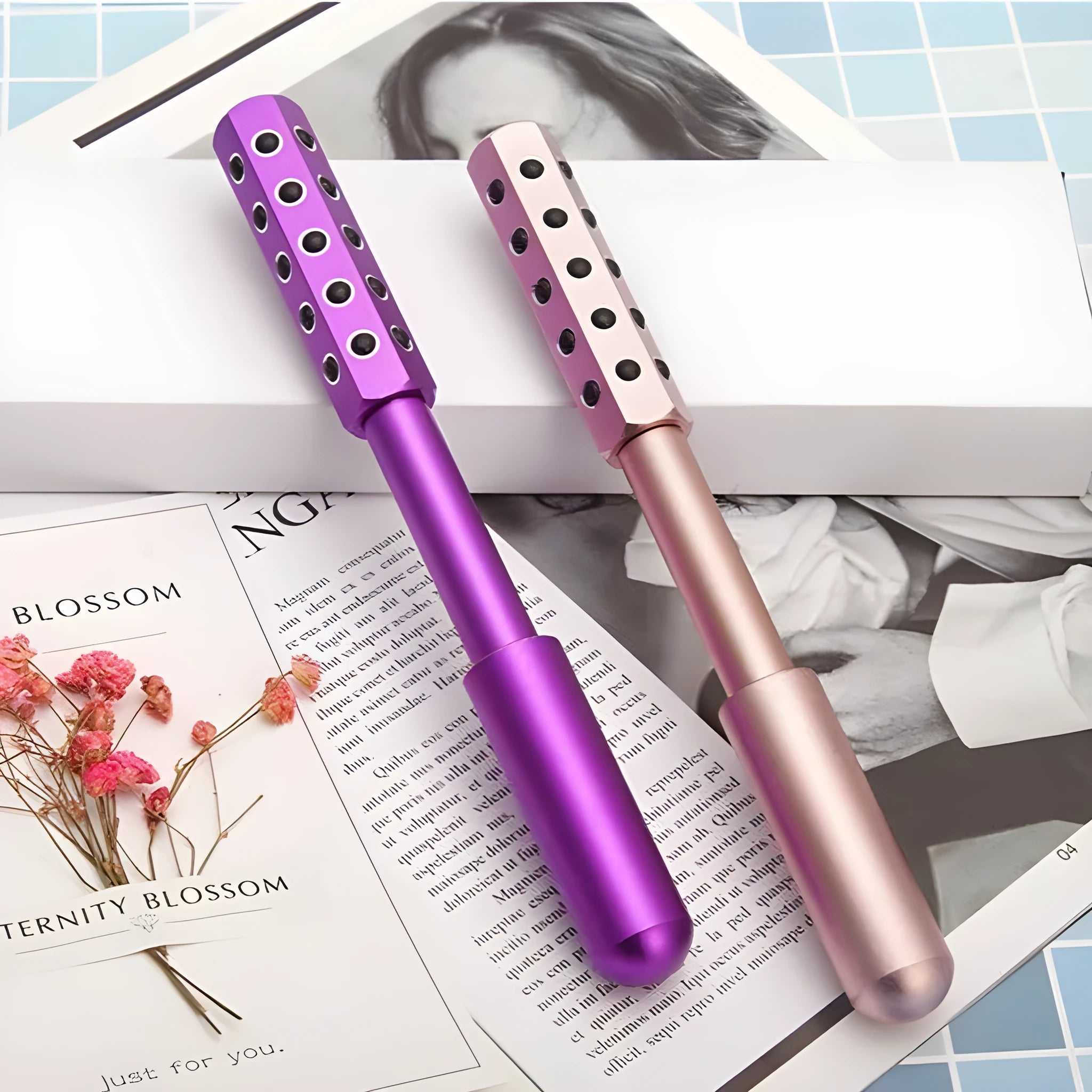 Purple Germanium particle facial massage roller with 24 grains for eye and facial beauty treatment