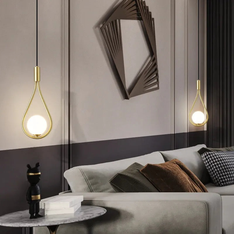 Copper modern minimalist bedside chandelier with tricolor light source option for bedroom lighting