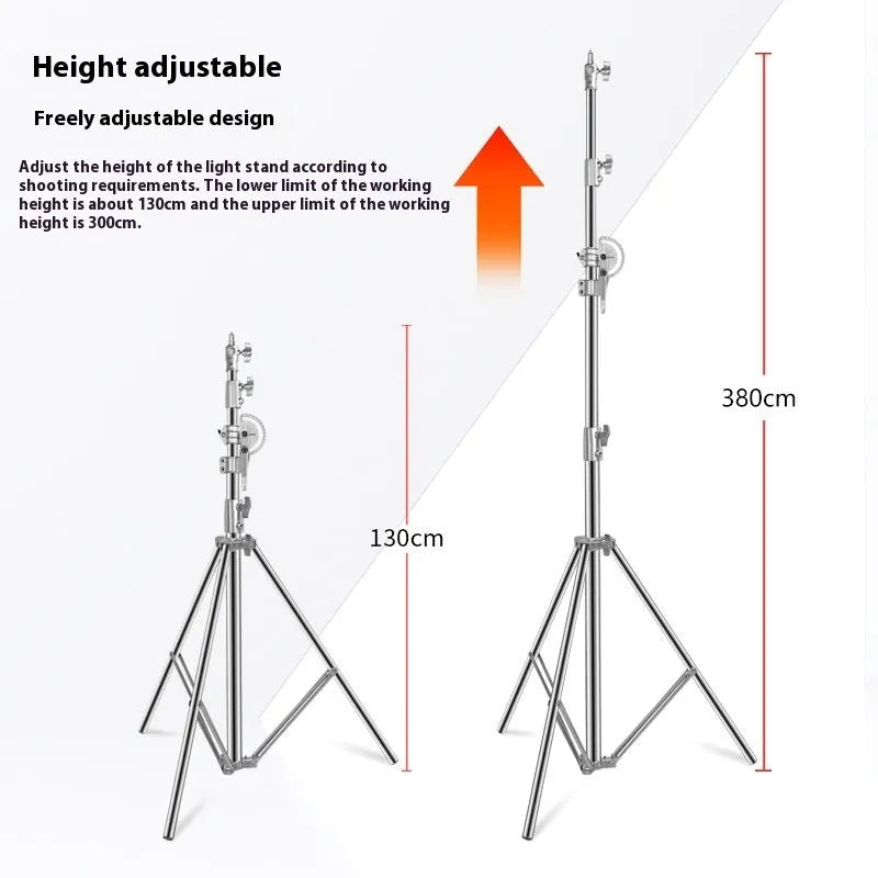 Silver stainless steel ceiling lamp rack with cross arms extended to full height