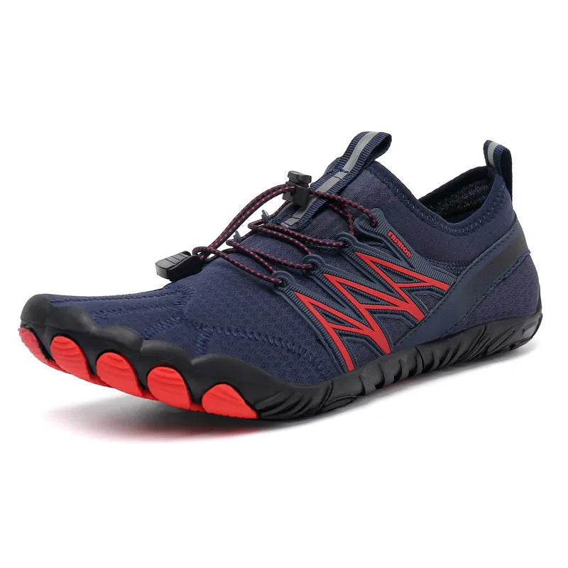 Indoor fitness training sneakers in multiple colours with striped pattern and rubber sole.